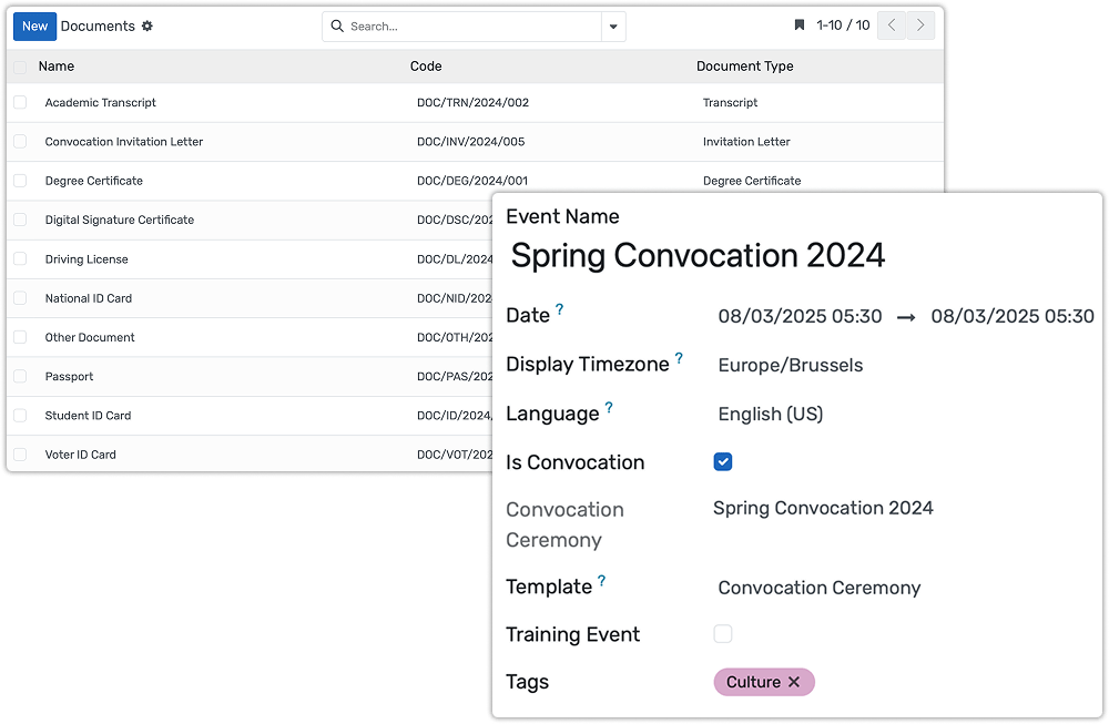 Deadline Alerts and Multi-Language Support Dashboard showing registration deadlines with multilingual form options and automated reminders for convocation tasks